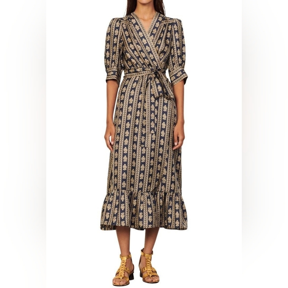 Sandro Enrika graphic-print Navy Blue Wrap Dress - Picture 2 of 11